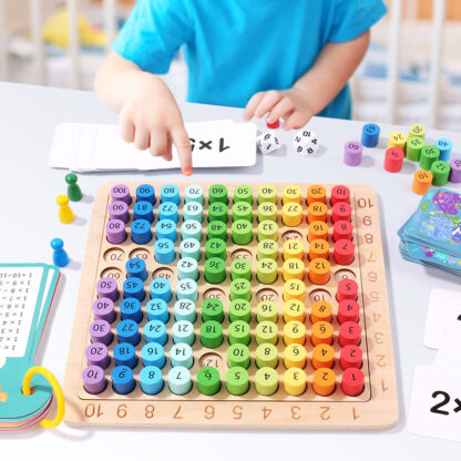三合一99乘法板/1-100百數板/乘法口訣玩具乘法棋盤遊戲/3 合 1 木製乘法表棋盤遊戲 - 學前教育：圖片 3