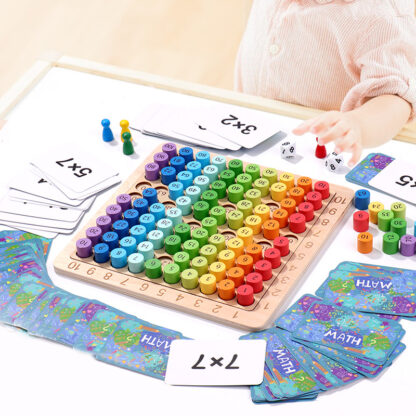 三合一99乘法板/1-100百數板/乘法口訣玩具乘法棋盤遊戲/3 合 1 木製乘法表棋盤遊戲 - 學前教育：圖片 4