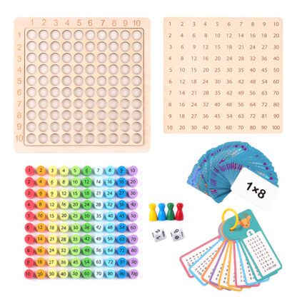 三合一99乘法板/1-100百數板/乘法口訣玩具乘法棋盤遊戲/3 合 1 木製乘法表棋盤遊戲 - 學前教育：圖片 6