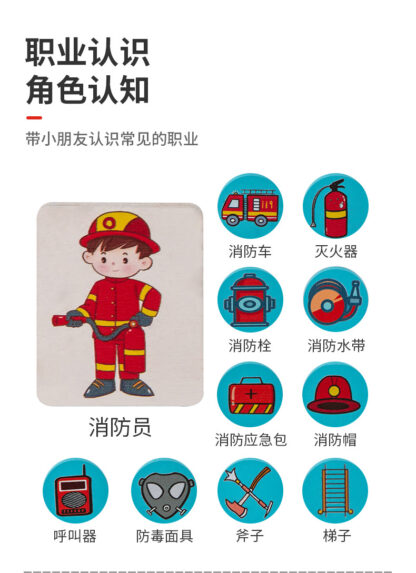記憶力訓練 | 職業配對積木 | 蒙特梭利腦筋急轉彎 | 記憶遊戲親子互動玩具：圖片 6