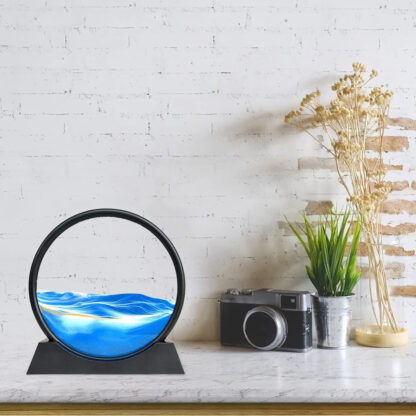 3D 動態沙藝術液體運動深海沙景觀移動沙漏流沙桌面裝飾品，適用於家庭辦公室裝飾（7 英寸，藍色）：圖片 4