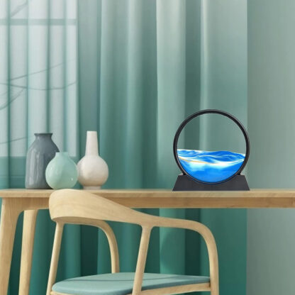 3D 動態沙藝術液體運動深海沙景觀移動沙漏流沙桌面裝飾品，適用於家庭辦公室裝飾（7 英寸，藍色）：圖片 6