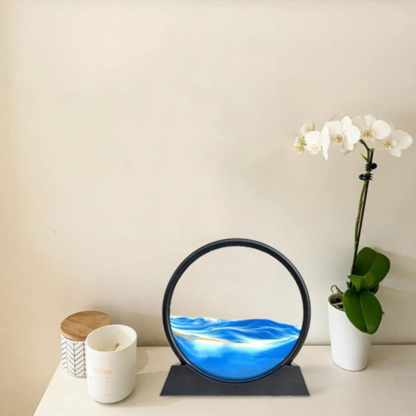 3D 動態沙藝術液體運動深海沙景觀移動沙漏流沙桌面裝飾品，適用於家庭辦公室裝飾（7 英寸，藍色）：圖片 2