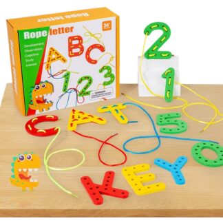 木製字母數字穿繩遊戲 | 幼兒早教啟蒙積木｜手眼協調訓練｜學習認知字母數字拼字益智玩具