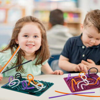 感官活動板20條繩+網袋 | 自閉症玩具，兒童，雙面活動板|適合 3 歲兒童和成人，舒緩壓力焦慮