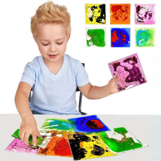 感官液體正方形捏捏樂｜早教兒童教具感統器材｜彩色水墊觸覺訓練玩具15x15cm